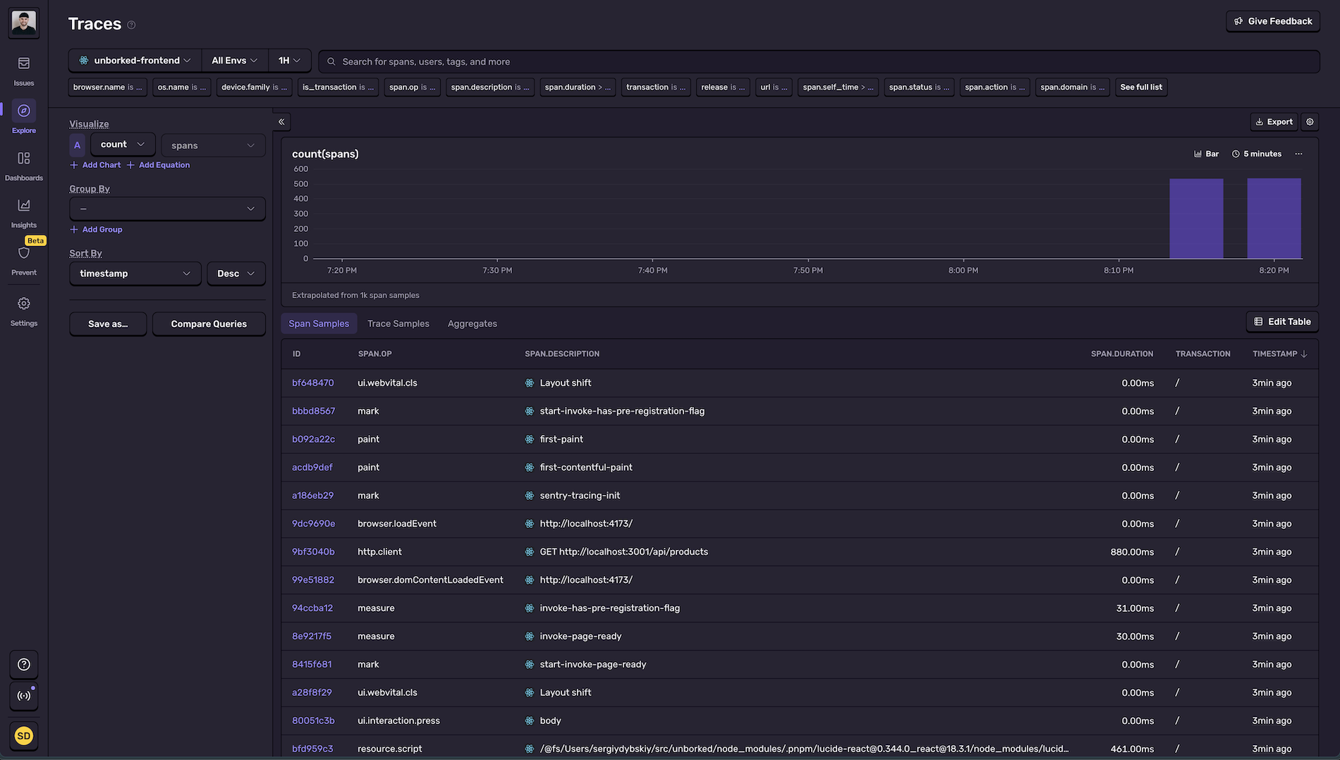 Sentry Traces on the frontend